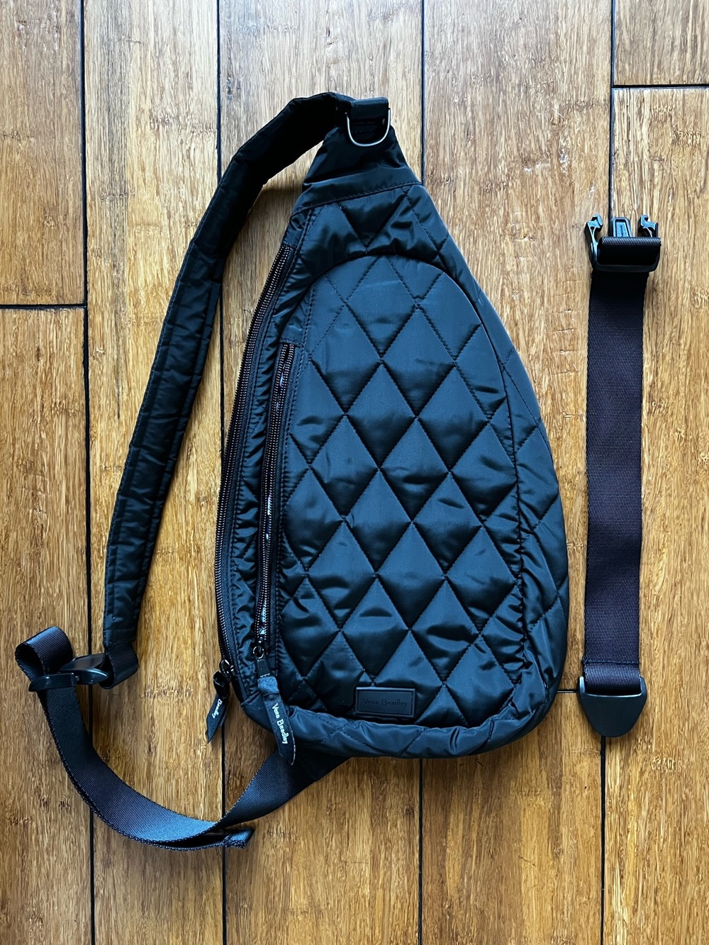 Vera Bradley Black Utralight Quilted Sling Backpack Size OS